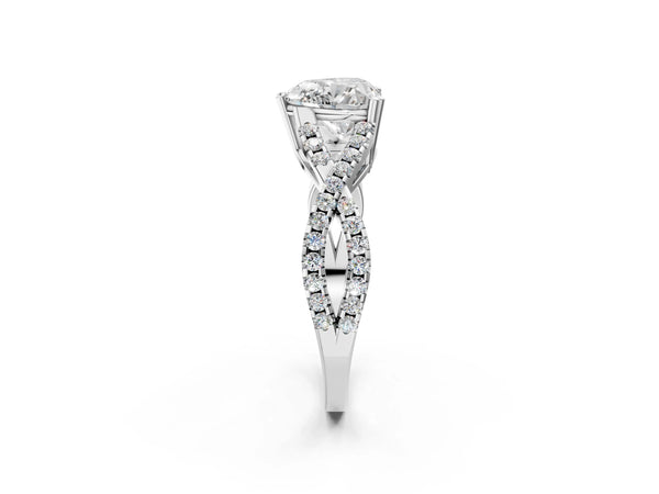 White gold Heart Solitaire Twist Band with Pavé Setting and Four-Prong Setting_56