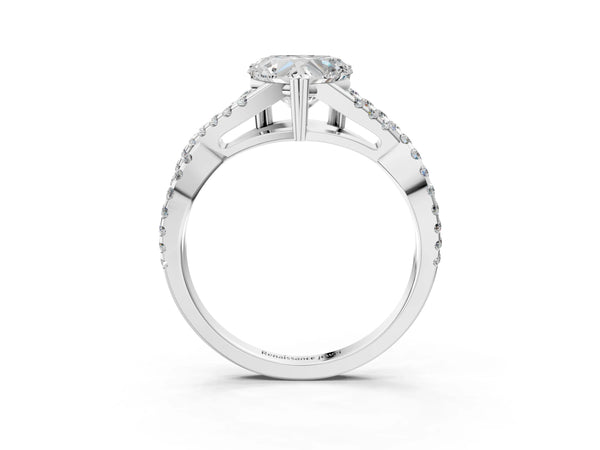 White gold Heart Solitaire Twist Band with Pavé Setting and Four-Prong Setting_69