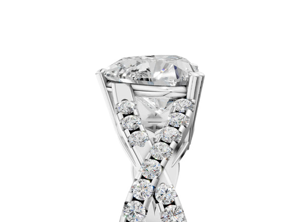 White gold Heart Solitaire Twist Band with Pavé Setting and Four-Prong Setting_71