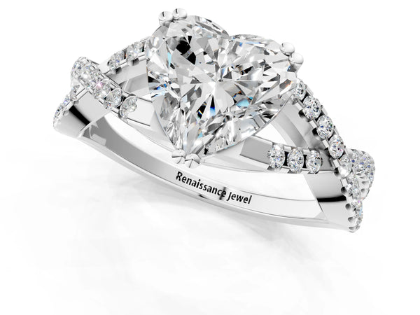 White gold Heart Solitaire Twist Band with Pavé Setting and Four-Prong Setting_73