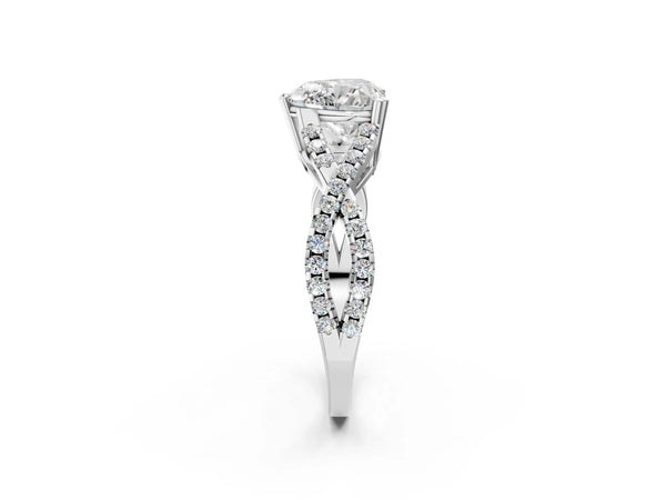 White gold Heart Solitaire Twist Band with Pavé Setting and Four-Prong Setting_74