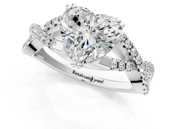 White gold Heart Solitaire Twist Band with Pavé Setting and Four-Prong Setting_85