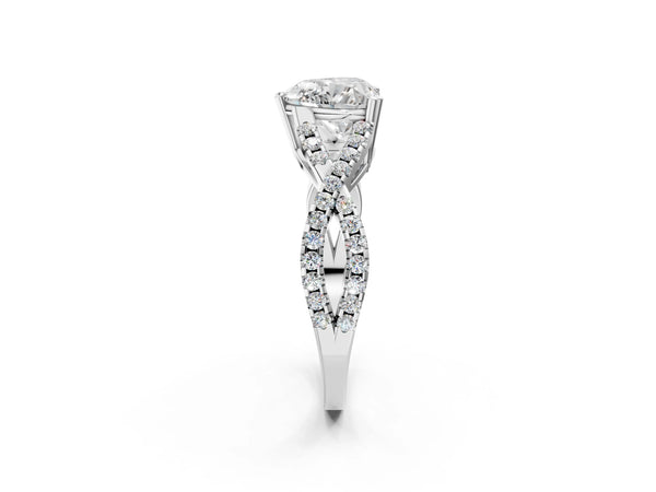 White gold Heart Solitaire Twist Band with Pavé Setting and Four-Prong Setting_86