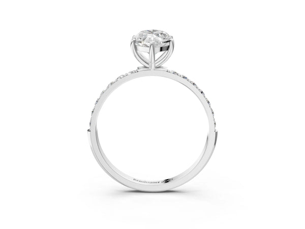 White gold Marquise Cut Diamond Pavé Band Solitaire Ring with Four-Prong Setting_15