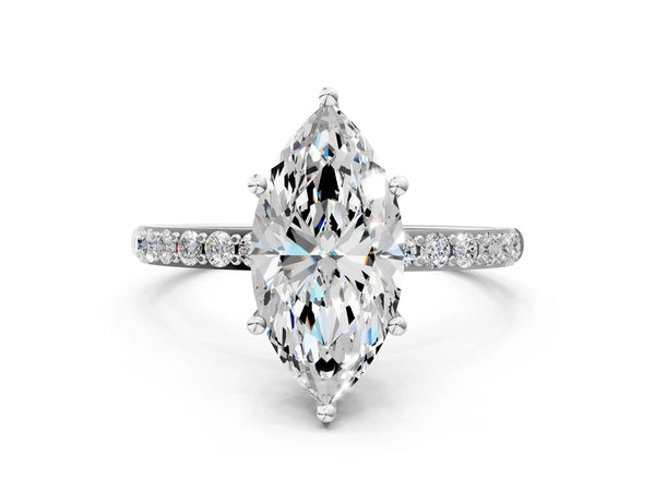 White gold Marquise Cut Diamond Pavé Band Solitaire Ring with Four-Prong Setting_48