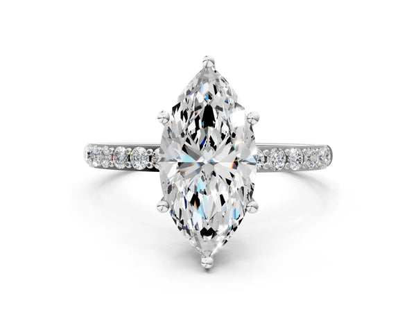 White gold Marquise Cut Diamond Pavé Band Solitaire Ring with Four-Prong Setting_78