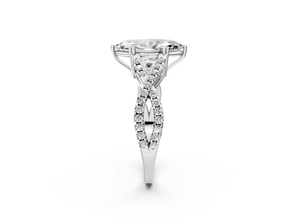 White gold Marquise Solitaire Twist Band with Pavé Setting and Four-Prong Setting_56