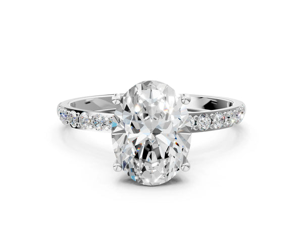 White gold Oval Cut Diamond Pavé Band Solitaire Ring with Four-Prong Setting_12