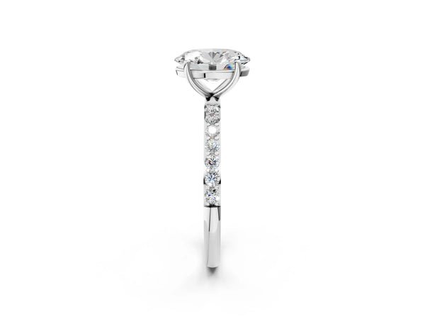 White gold Oval Cut Diamond Pavé Band Solitaire Ring with Four-Prong Setting_14