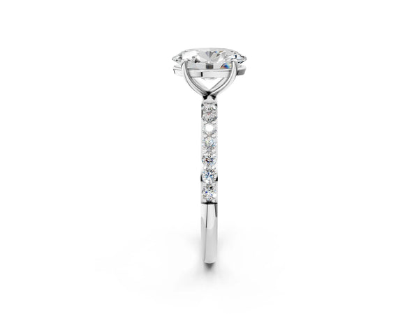 White gold Oval Cut Diamond Pavé Band Solitaire Ring with Four-Prong Setting_56