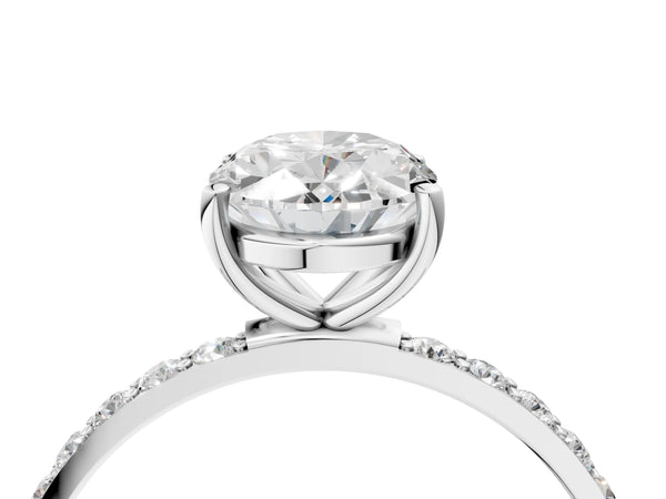 White gold Oval Cut Diamond Pavé Band Solitaire Ring with Four-Prong Setting_70