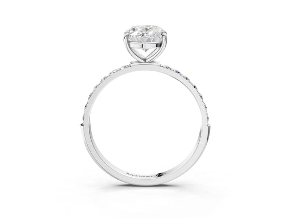 White gold Oval Cut Diamond Pavé Band Solitaire Ring with Four-Prong Setting_81