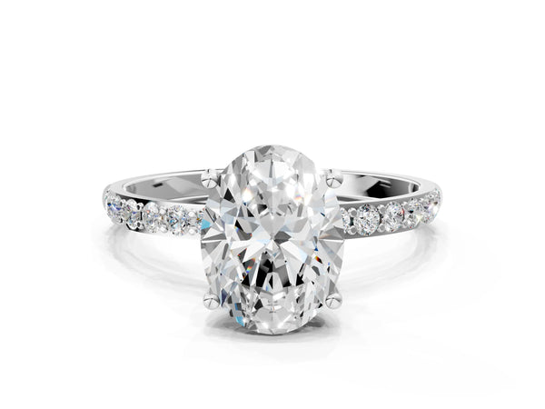 White gold Oval Cut Diamond Pavé Band Solitaire Ring with Four-Prong Setting_90