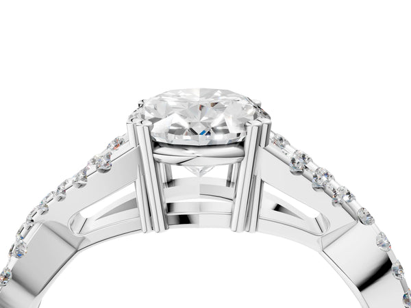 White gold Oval Solitaire Twist Band with Pavé Setting and Four-Prong Setting_28
