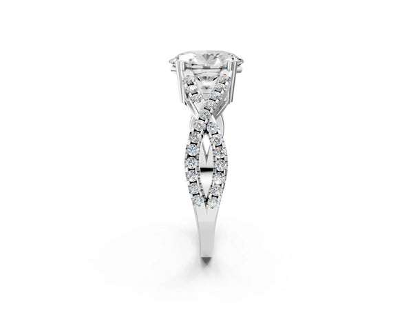 White gold Oval Solitaire Twist Band with Pavé Setting and Four-Prong Setting_50