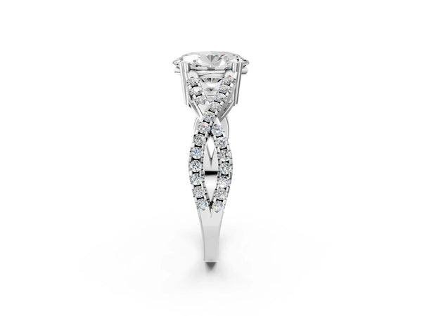 White gold Oval Solitaire Twist Band with Pavé Setting and Four-Prong Setting_74