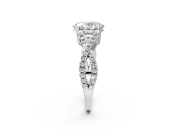 White gold Oval Solitaire Twist Band with Pavé Setting and Four-Prong Setting_80