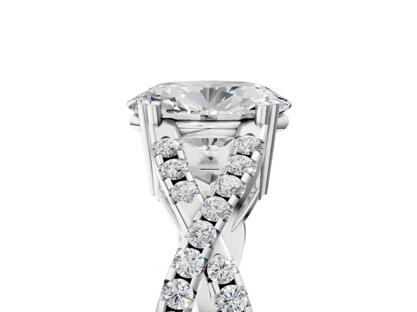 White gold Oval Solitaire Twist Band with Pavé Setting and Four-Prong Setting_89