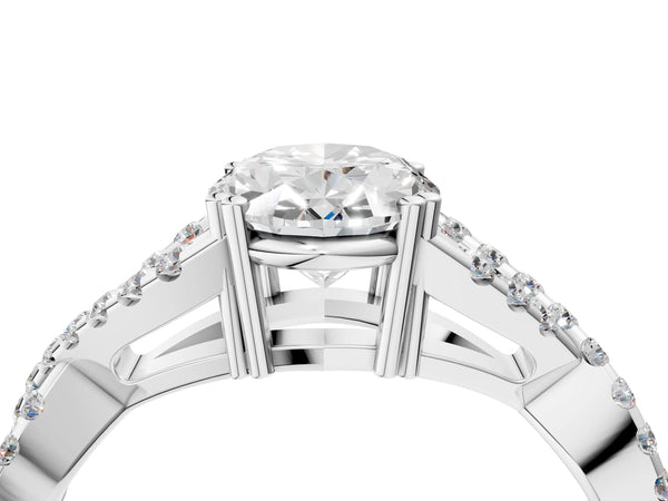 White gold Oval Solitaire Twist Band with Pavé Setting and Four-Prong Setting_94