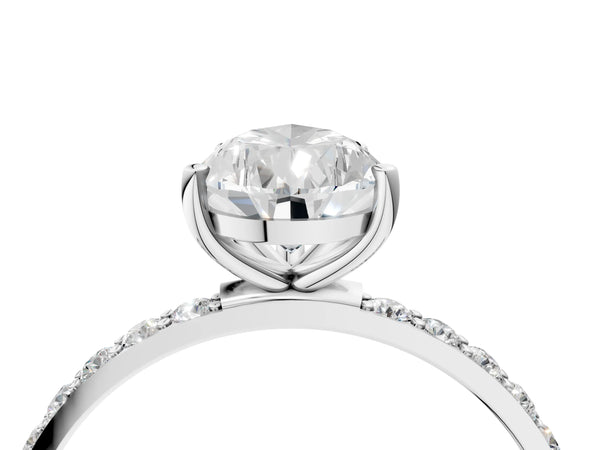White gold Pear Cut Diamond Pavé Band Solitaire Ring with Four-Prong Setting_100