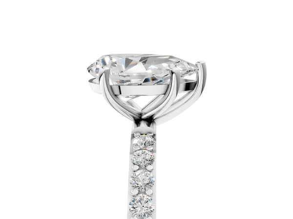White gold Pear Cut Diamond Pavé Band Solitaire Ring with Four-Prong Setting_17