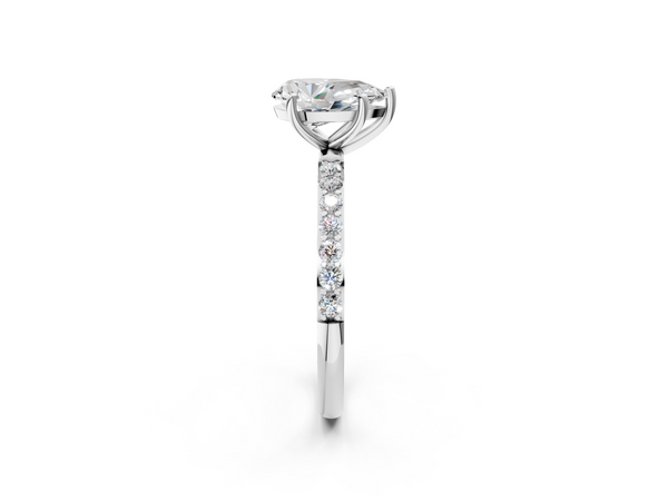 White gold Pear Cut Diamond Pavé Band Solitaire Ring with Four-Prong Setting_2