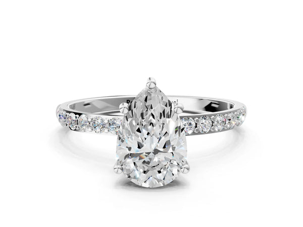 White gold Pear Cut Diamond Pavé Band Solitaire Ring with Four-Prong Setting_36