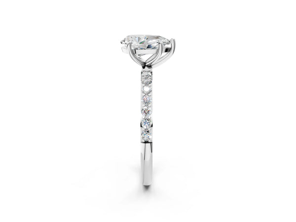 White gold Pear Cut Diamond Pavé Band Solitaire Ring with Four-Prong Setting_44