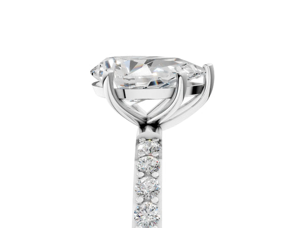 White gold Pear Cut Diamond Pavé Band Solitaire Ring with Four-Prong Setting_83