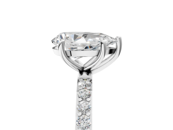 White gold Pear Cut Diamond Pavé Band Solitaire Ring with Four-Prong Setting_89