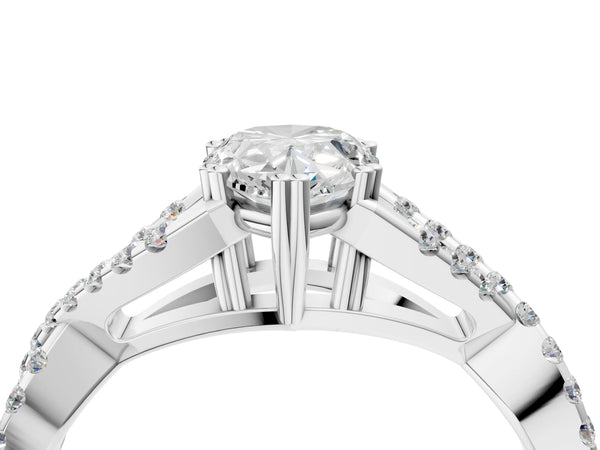 White gold Pear Solitaire Twist Band with Pavé Setting and Four-Prong Setting_16