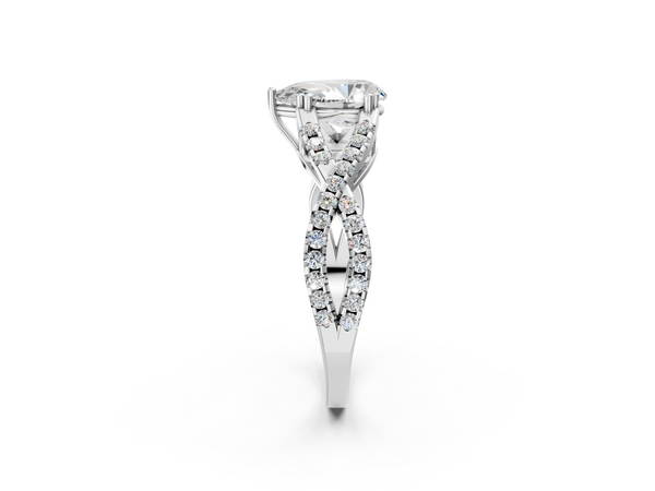 White gold Pear Solitaire Twist Band with Pavé Setting and Four-Prong Setting_2