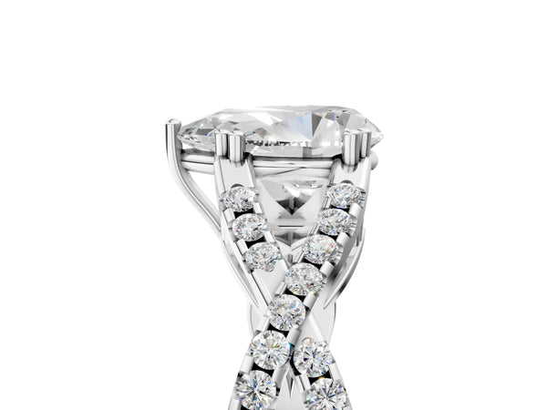 White gold Pear Solitaire Twist Band with Pavé Setting and Four-Prong Setting_35