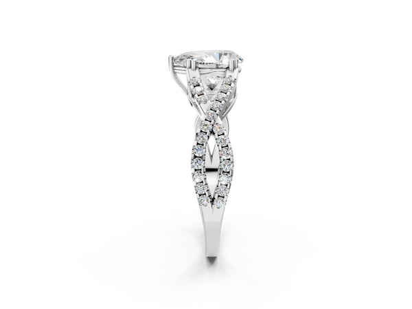 White gold Pear Solitaire Twist Band with Pavé Setting and Four-Prong Setting_38
