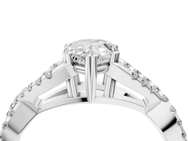 White gold Pear Solitaire Twist Band with Pavé Setting and Four-Prong Setting_58