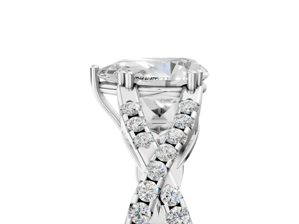 White gold Pear Solitaire Twist Band with Pavé Setting and Four-Prong Setting_77