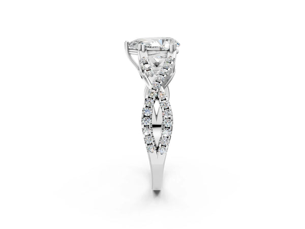 White gold Pear Solitaire Twist Band with Pavé Setting and Four-Prong Setting_92