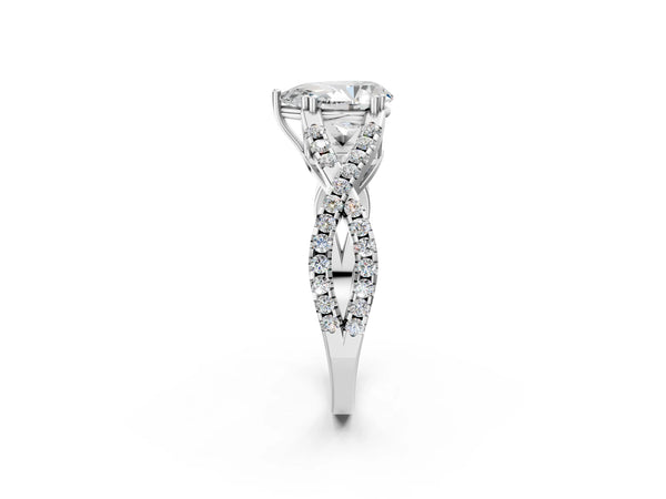 White gold Pear Solitaire Twist Band with Pavé Setting and Four-Prong Setting_98