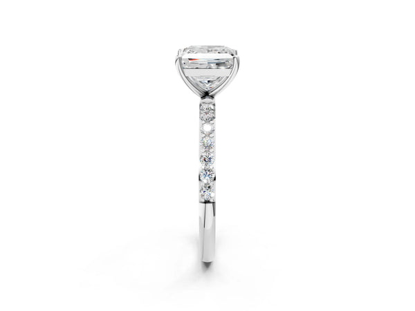 White gold Princess Cut Diamond Pavé Band Solitaire Ring with Four-Prong Setting_104