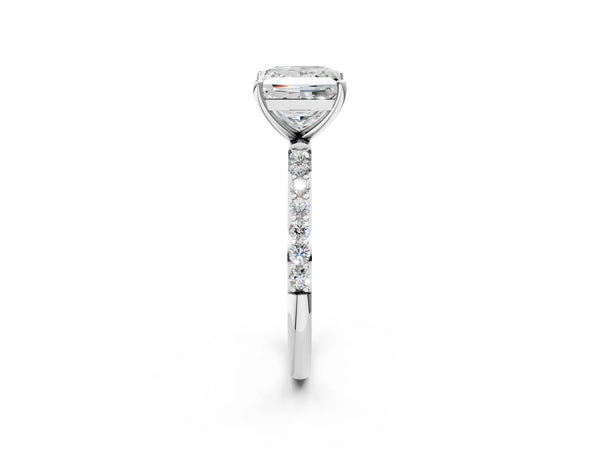 White gold Princess Cut Diamond Pavé Band Solitaire Ring with Four-Prong Setting_14
