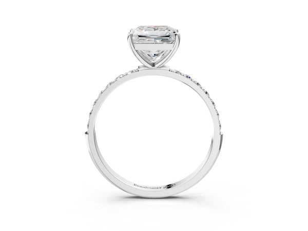 White gold Princess Cut Diamond Pavé Band Solitaire Ring with Four-Prong Setting_27