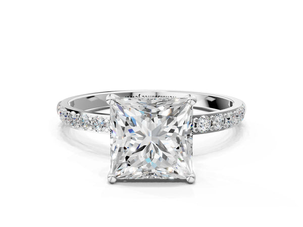 White gold Princess Cut Diamond Pavé Band Solitaire Ring with Four-Prong Setting_30