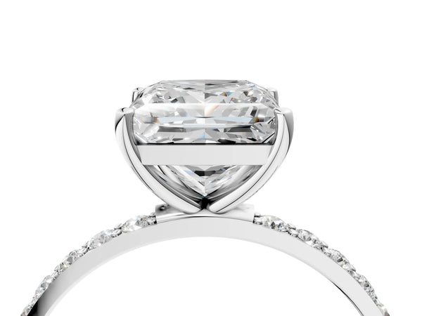 White gold Princess Cut Diamond Pavé Band Solitaire Ring with Four-Prong Setting_34