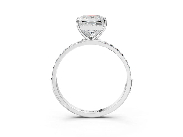 White gold Princess Cut Diamond Pavé Band Solitaire Ring with Four-Prong Setting_39