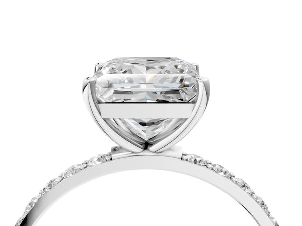 White gold Princess Cut Diamond Pavé Band Solitaire Ring with Four-Prong Setting_46