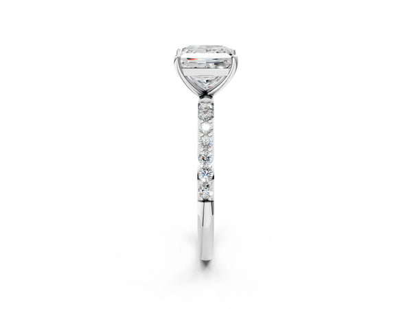 White gold Princess Cut Diamond Pavé Band Solitaire Ring with Four-Prong Setting_50