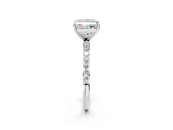 White gold Princess Cut Diamond Pavé Band Solitaire Ring with Four-Prong Setting_68