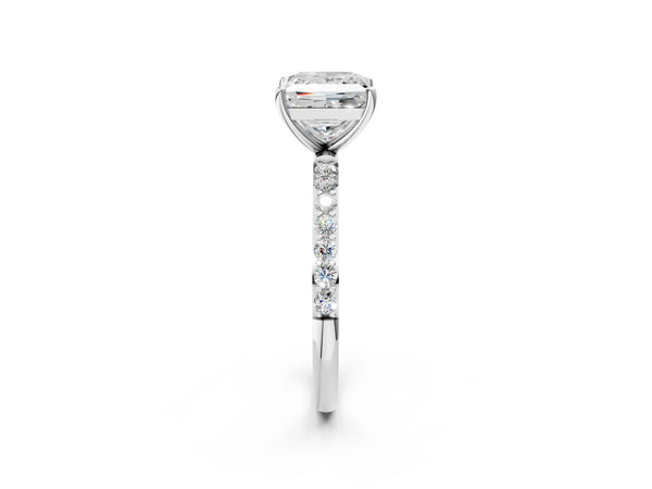 White gold Princess Cut Diamond Pavé Band Solitaire Ring with Four-Prong Setting_86