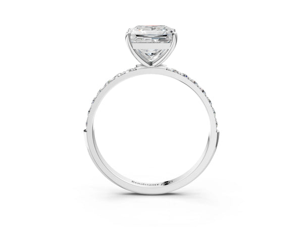 White gold Princess Cut Diamond Pavé Band Solitaire Ring with Four-Prong Setting_88