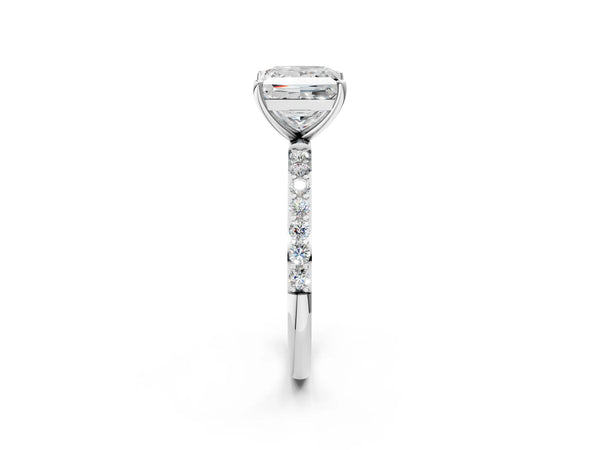 White gold Princess Cut Diamond Pavé Band Solitaire Ring with Four-Prong Setting_98
